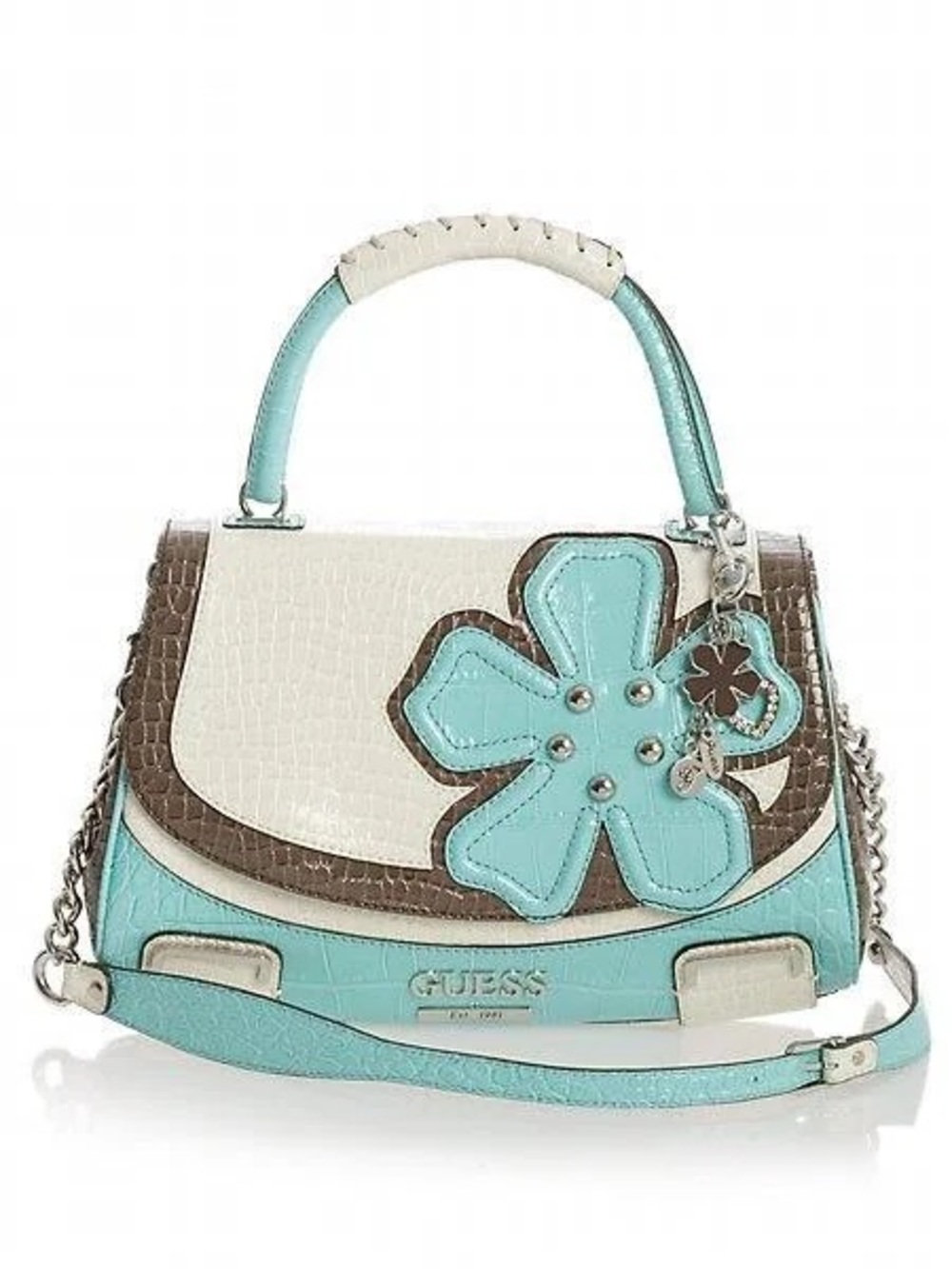 RARE FIND
Guess Camelia Croc Flower Patchwork Bag 🩵